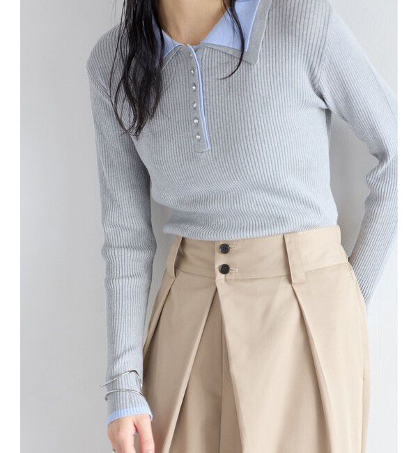 VIS「ダブルカラーポロニットトップス」|ニット・セーター|