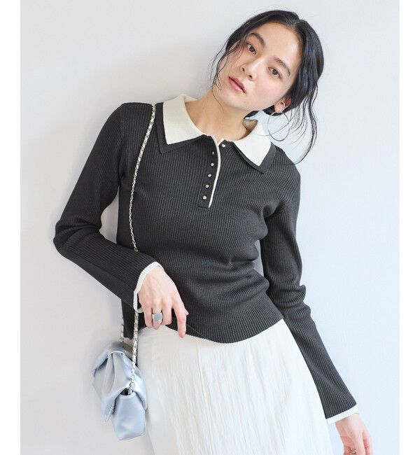 VIS「ダブルカラーポロニットトップス」|ニット・セーター|