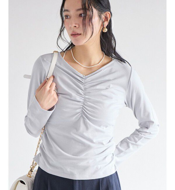 VIS「シャーリングギャザーカットソー」|Tシャツ・カットソー|ライトグレー(08)