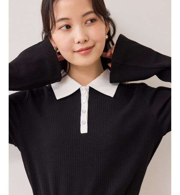 VIS「バイカラーポロ襟カットソー/イージーケア」|Tシャツ・カットソー|