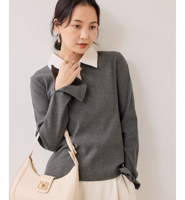 VIS「バイカラーポロ襟カットソー/イージーケア」|Tシャツ・カットソー|