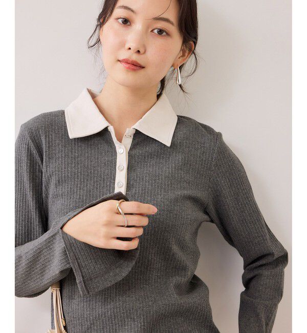 VIS「バイカラーポロ襟カットソー/イージーケア」|Tシャツ・カットソー|