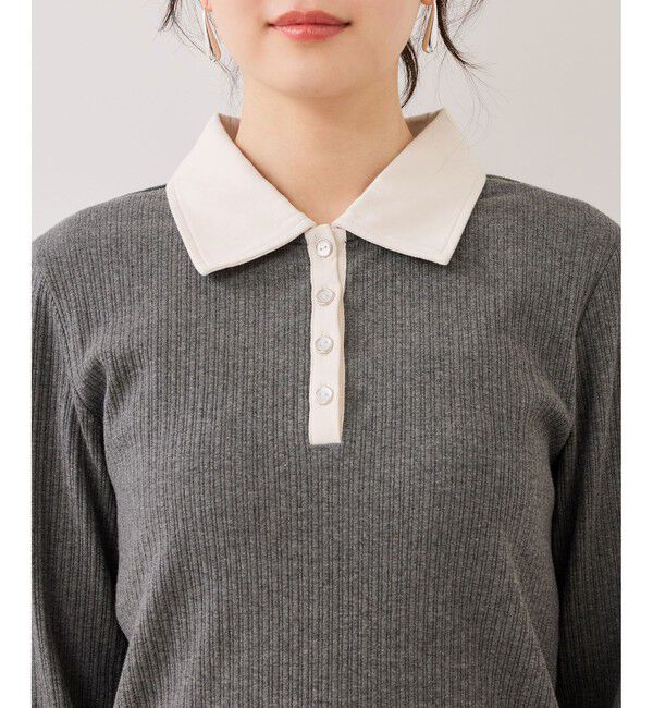 VIS「バイカラーポロ襟カットソー/イージーケア」|Tシャツ・カットソー|