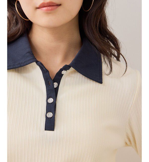 VIS「バイカラーポロ襟カットソー/イージーケア」|Tシャツ・カットソー|