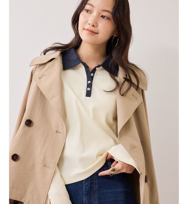 VIS「バイカラーポロ襟カットソー/イージーケア」|Tシャツ・カットソー|