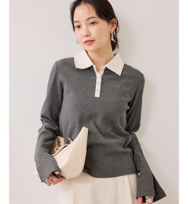 VIS「バイカラーポロ襟カットソー/イージーケア」|Tシャツ・カットソー|グレー(07)