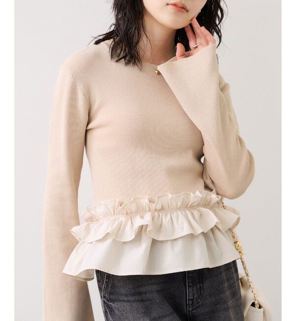 VIS「裾フリルティアードドッキングニット」|ニット・セーター|ベージュ(27)