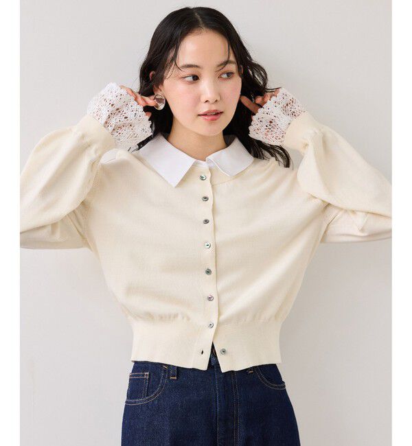 VIS「レースカフスドッキングニットカーディガン」|カーディガン|