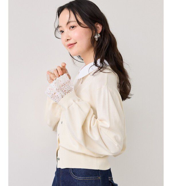 VIS「レースカフスドッキングニットカーディガン」|カーディガン|