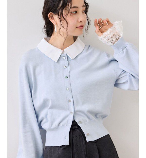 VIS「レースカフスドッキングニットカーディガン」|カーディガン|サックス(48)