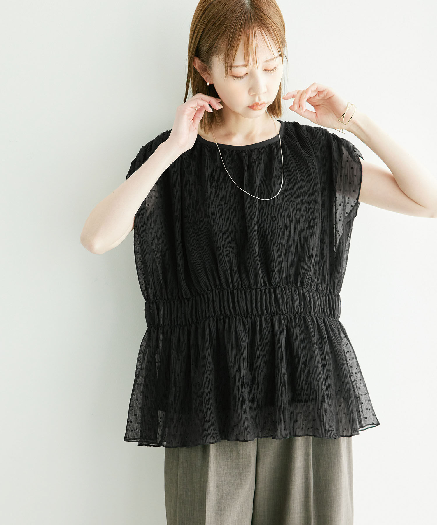 Rope&rsquo;Picnic「シャーリングドットブラウス」|シャツ・ブラウス|