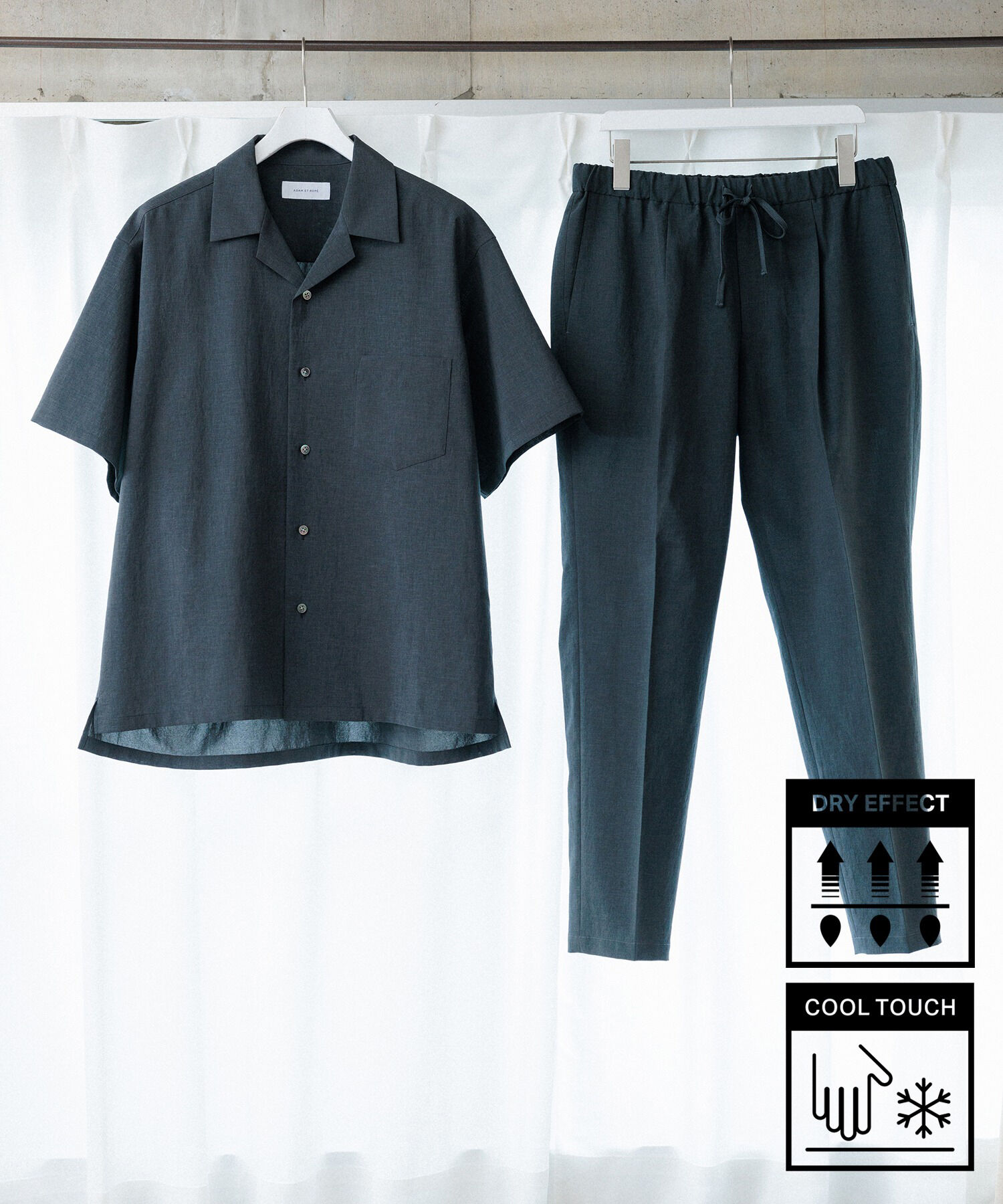 ADAM ET ROPE'「2点セット【RIRANCHA / リランチェ】セットアップ / オープンカラーシャツ&イージーパンツ / イージーケア 」|スーツ|ダークグリーン(31)