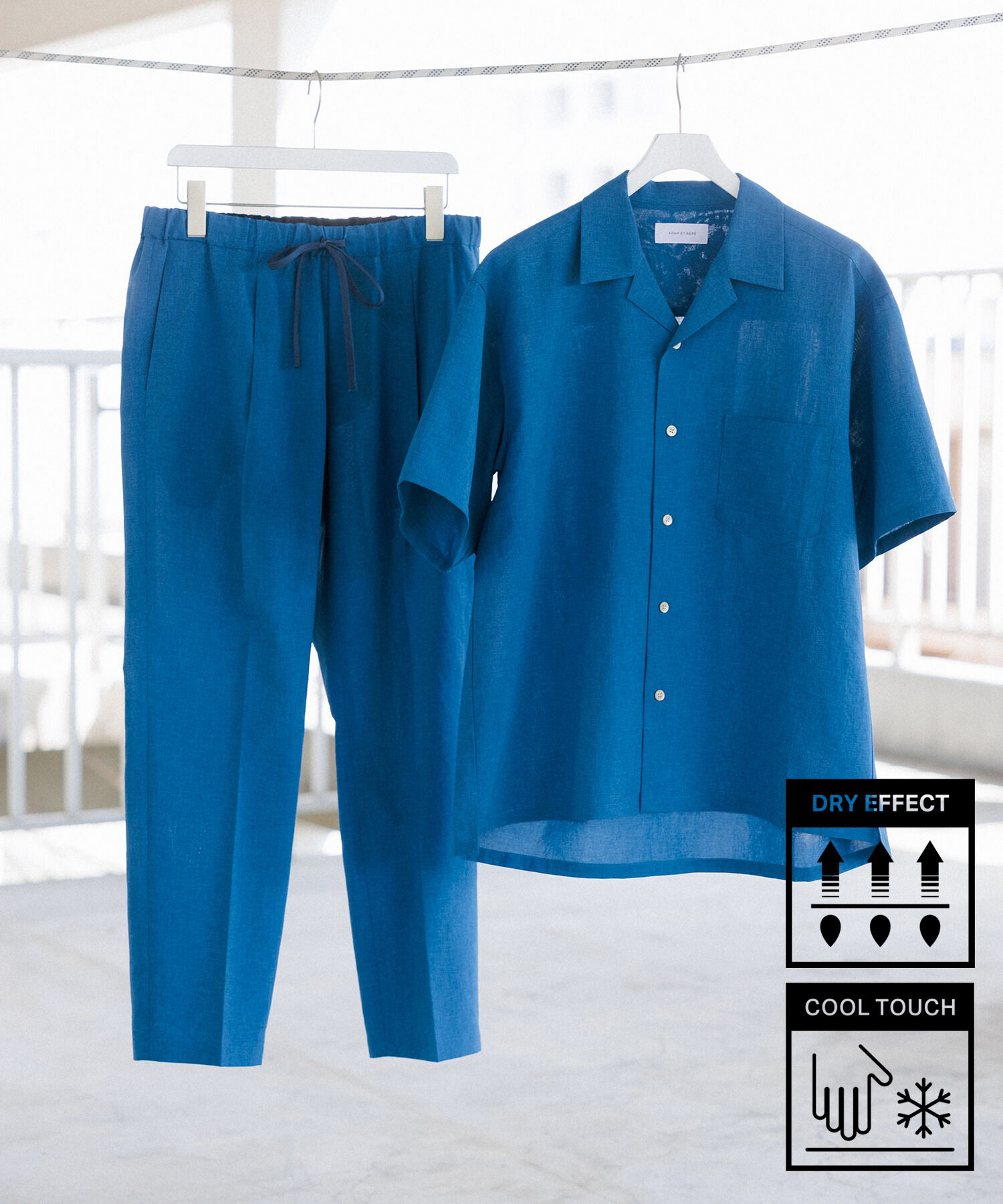 ADAM ET ROPE'「2点セット【RIRANCHA / リランチェ】セットアップ / オープンカラーシャツ&イージーパンツ / イージーケア 」|スーツ|ブルー(44)