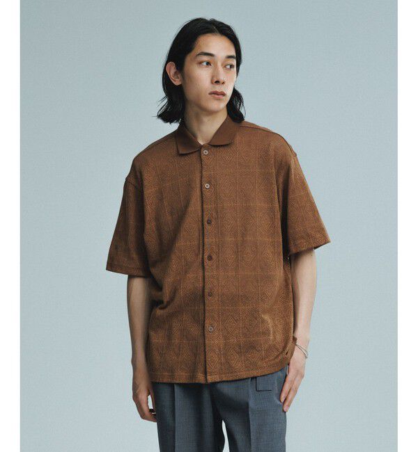 ADAM ET ROPE'「メッシュジャガード ボックスシルエット ニットポロ / ロングシーズン着用可能」|ポロシャツ|キャメル系(26)