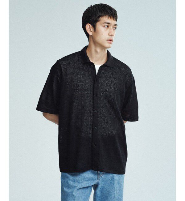 ADAM ET ROPE'「メッシュジャガード ボックスシルエット ニットポロ / ロングシーズン着用可能」|ポロシャツ|