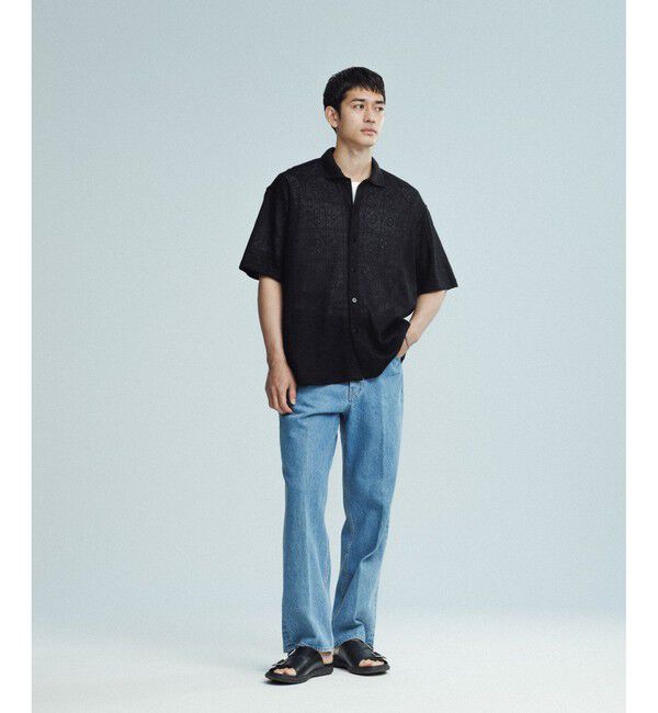 ADAM ET ROPE'「メッシュジャガード ボックスシルエット ニットポロ / ロングシーズン着用可能」|ポロシャツ|