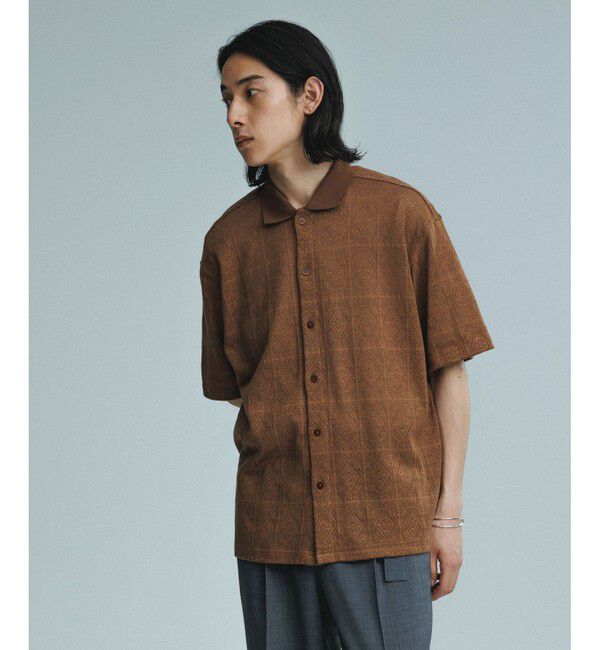 ADAM ET ROPE'「メッシュジャガード ボックスシルエット ニットポロ / ロングシーズン着用可能」|ポロシャツ|