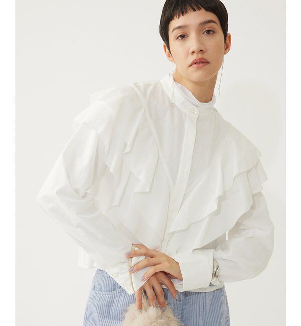 THE PAUSE「【THE PAUSE】フリルショートシャツ」|シャツ・ブラウス|オフホワイト