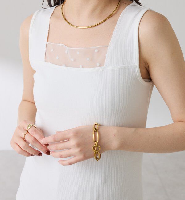  「 シアー切り替えスクエアタンクトップ」|Tシャツ・カットソー|