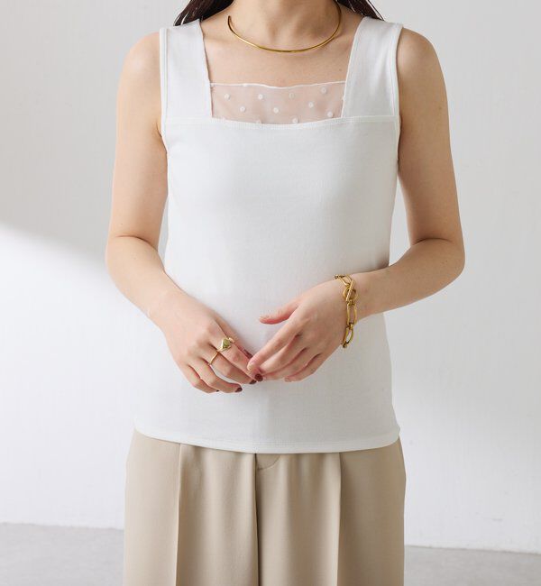  「 シアー切り替えスクエアタンクトップ」|Tシャツ・カットソー|