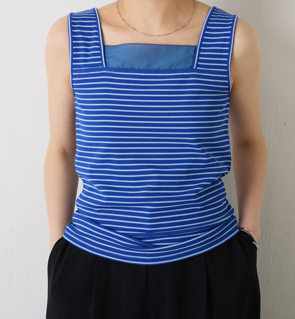  「 シアー切り替えスクエアタンクトップ」|Tシャツ・カットソー|