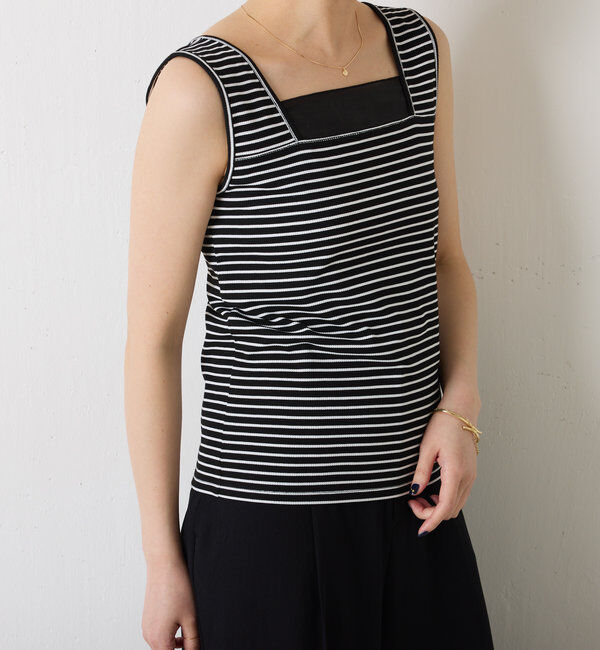  「 シアー切り替えスクエアタンクトップ」|Tシャツ・カットソー|