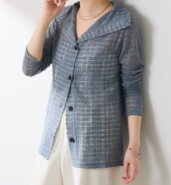  「Q.anos シアーチェック4WAYカーディガン」|Tシャツ・カットソー|ブルー