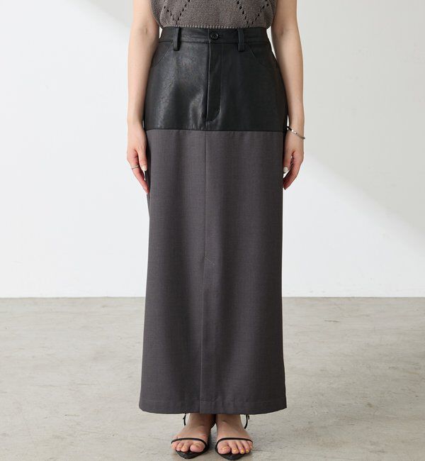  「レザーコンビタイトスカート」|スカート|