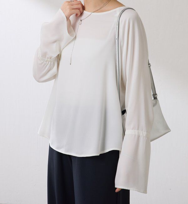  「袖フレアサテンブラウス」|シャツ・ブラウス|オフホワイト