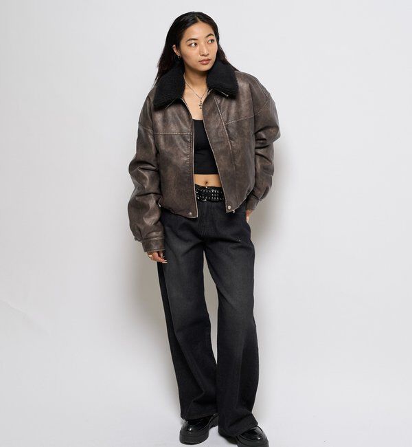  「3way ヴィンテージライクレザーボアブルゾン」|ブルゾン・スタジャン|