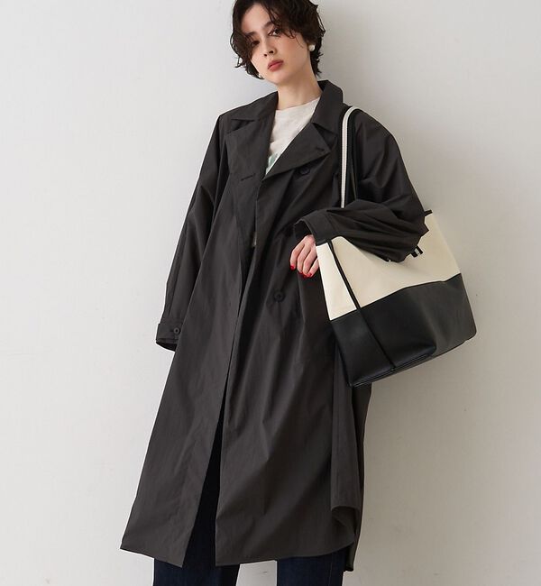 Rouge vif「NEWクリスピー撥水ライトロングコート」|ステンカラーコート|チャコールグレー