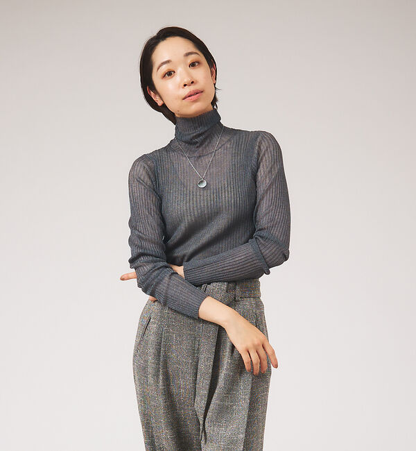 qualite「シャイニーリブニット」|ニット・セーター|グレー