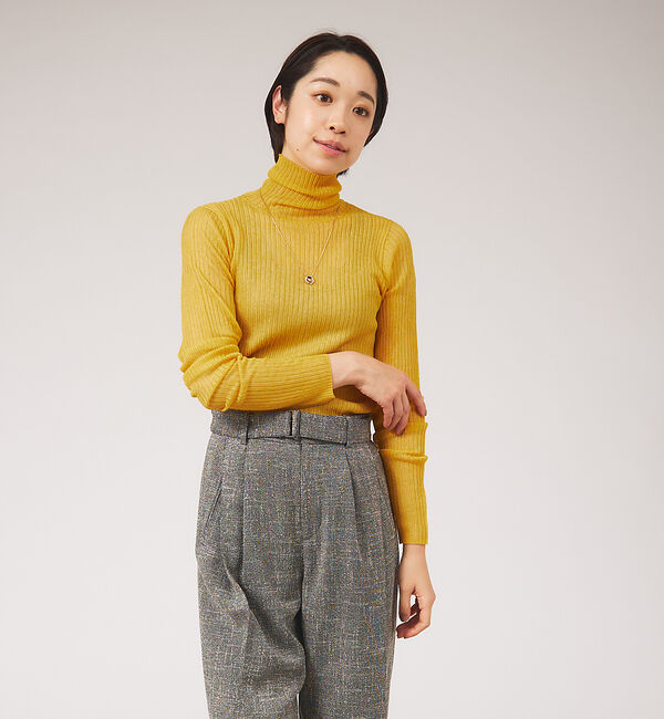 qualite「シャイニーリブニット」|ニット・セーター|オレンジ