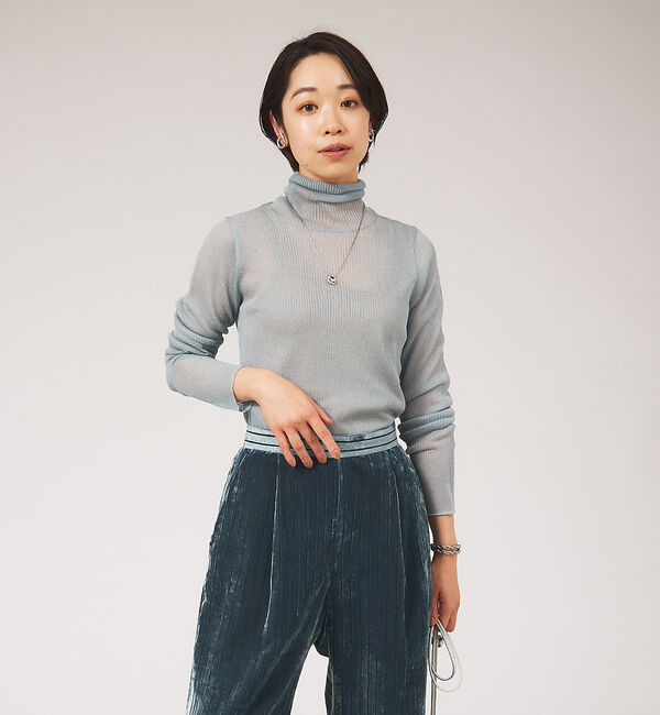 qualite「シャイニーリブニット」|ニット・セーター|ライトブルー