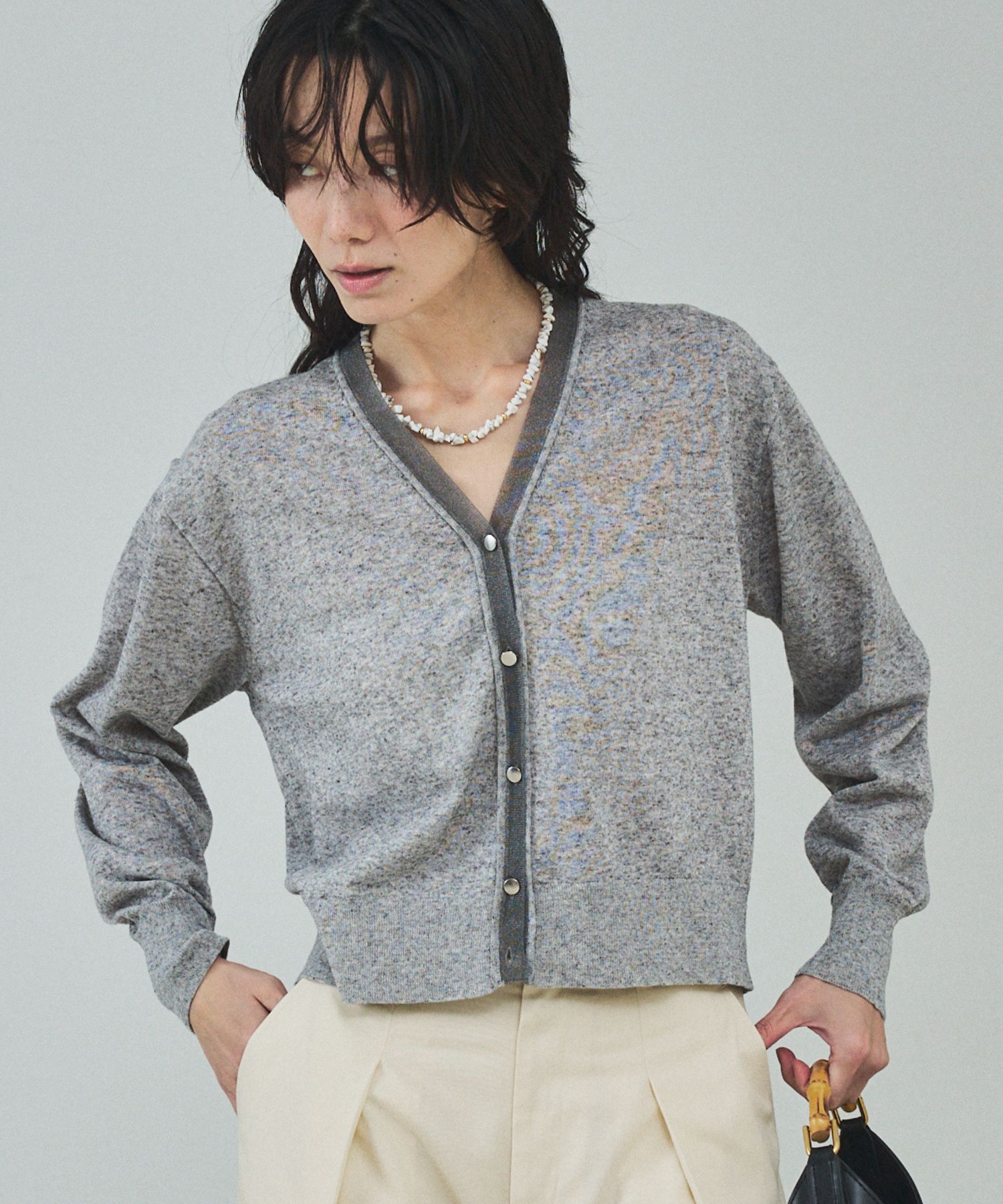 qualite「シアーミックスカーディガン」|カーディガン|グレー