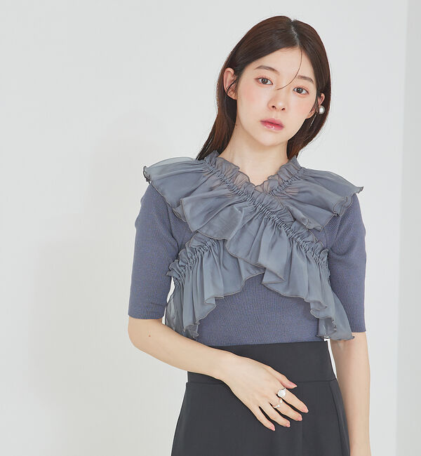 SELFIST「マルチWAYフリル付ニット」|ニット・セーター|チャコールグレー