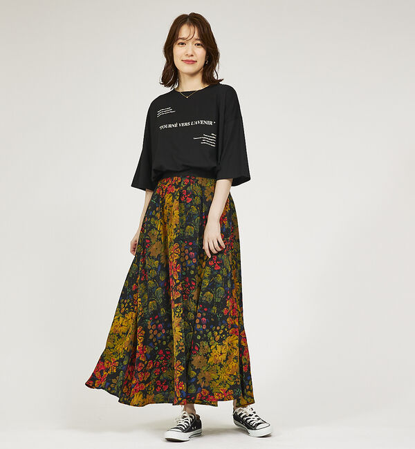 abahouse mavie「フラワープリント＆ベロアロングスカート」|スカート|