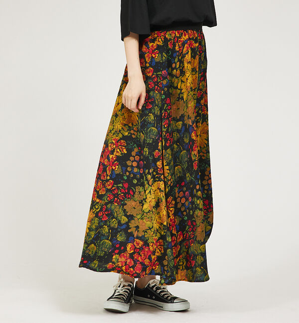 abahouse mavie「フラワープリント＆ベロアロングスカート」|スカート|