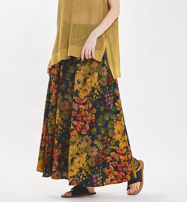 abahouse mavie「フラワープリント＆ベロアロングスカート」|スカート|