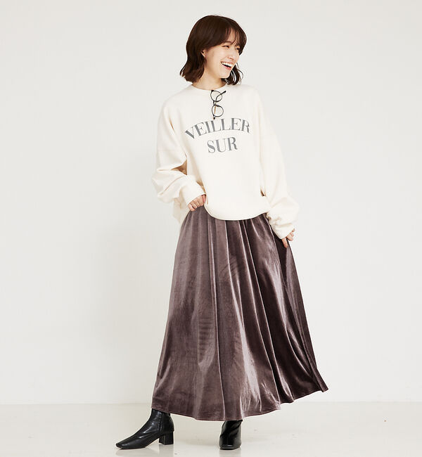 abahouse mavie「フラワープリント＆ベロアロングスカート」|スカート|