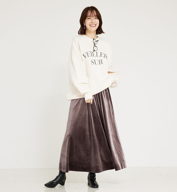 abahouse mavie「フラワープリント＆ベロアロングスカート」|スカート|