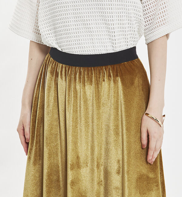 abahouse mavie「フラワープリント＆ベロアロングスカート」|スカート|