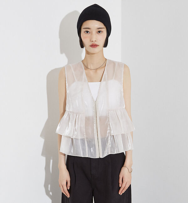 NOMINE「2WAY シャイン シアー フリルベスト」|ベスト・ジレ|