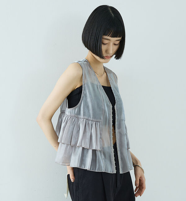 NOMINE「2WAY シャイン シアー フリルベスト」|ベスト・ジレ|