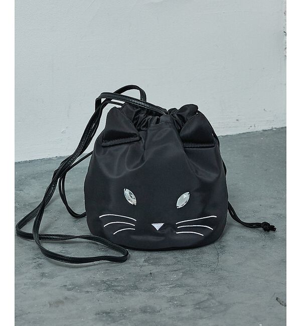 NOMINE「【FAVORI】黒猫 灰猫 巾着ショルダーバッグ」|ショルダー・メッセンジャー|ブラック