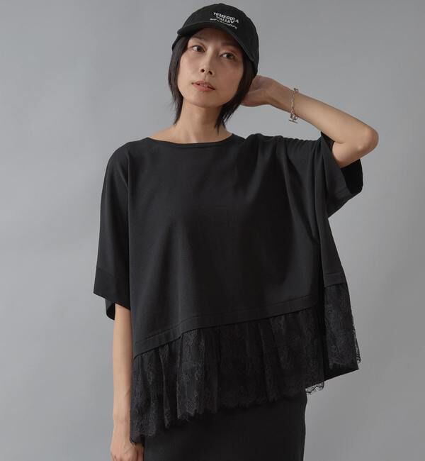 Liesse「レースコンビワイドニット」|ニット・セーター|ブラック（レース黒）