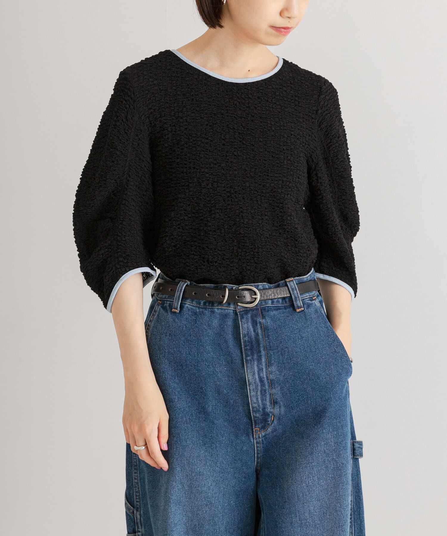 URBAN RESEARCH「シャーリングハーフスリーブプルオーバー」|Tシャツ・カットソー|ブラック