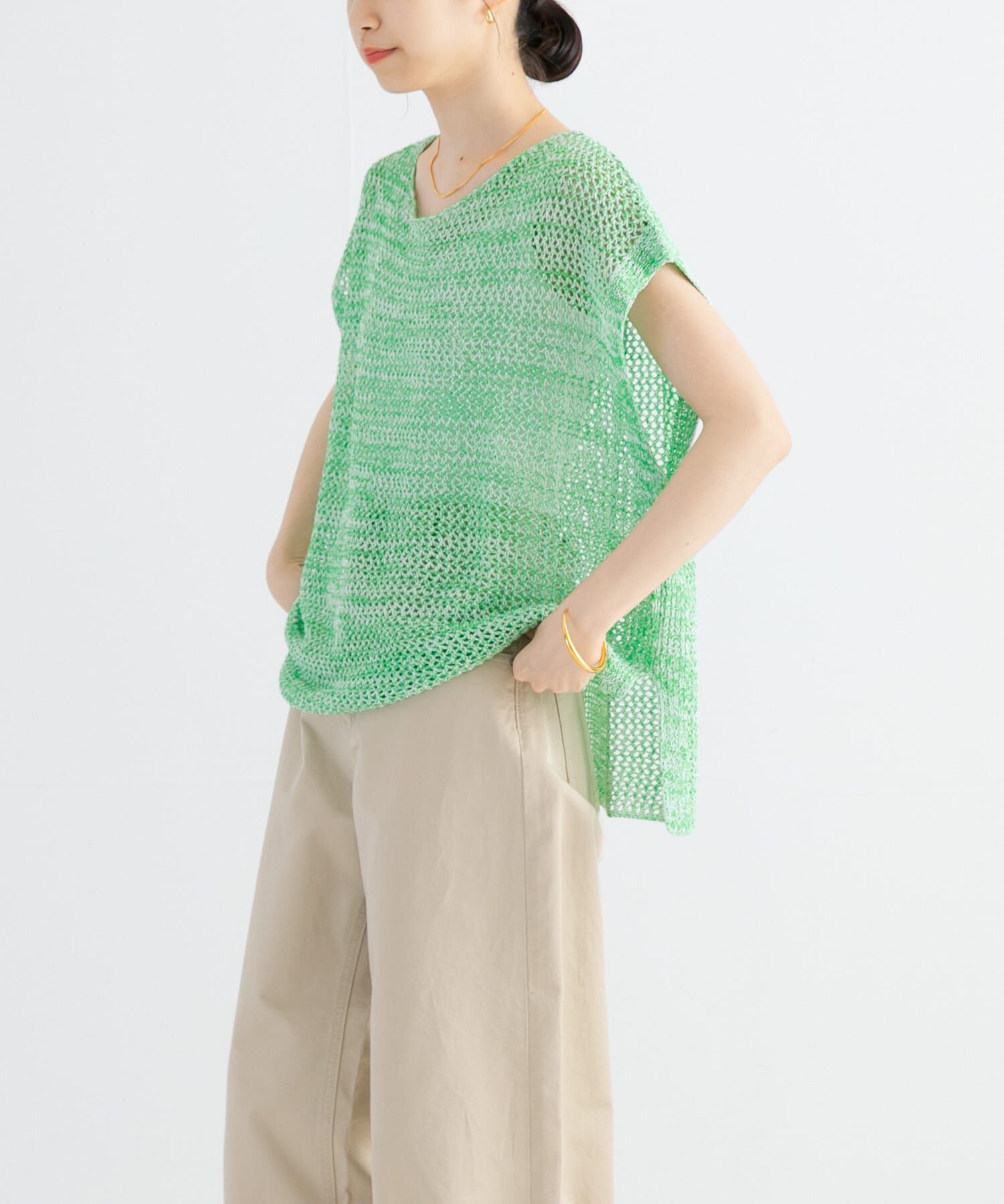 URBAN RESEARCH「メランジメッシュニット」|ニット・セーター|グリーン