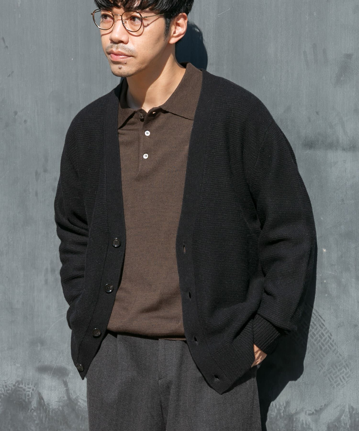 URBAN RESEARCH ROSSO「『XLサイズあり』ハミルトンウールガーター編みVネックカーディガン」|カーディガン|