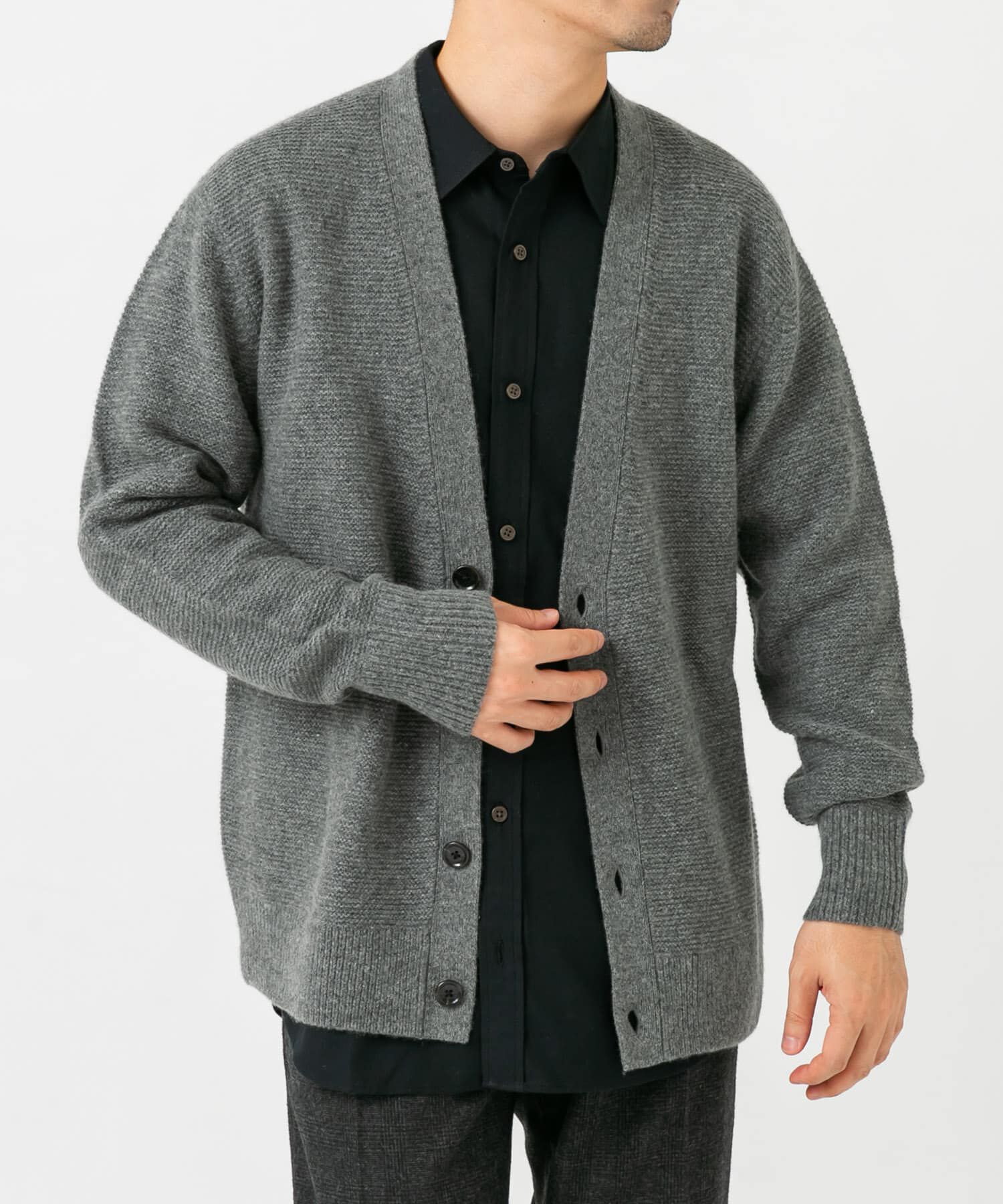 URBAN RESEARCH ROSSO「『XLサイズあり』ハミルトンウールガーター編みVネックカーディガン」|カーディガン|